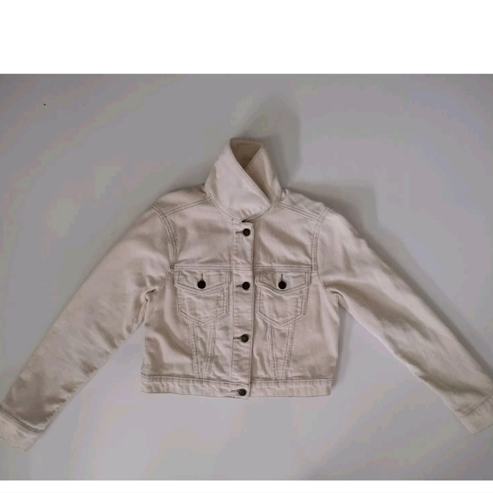 Hollister Corduroy Cropped Jacket Women's S Cream Button Front Long Sleeve